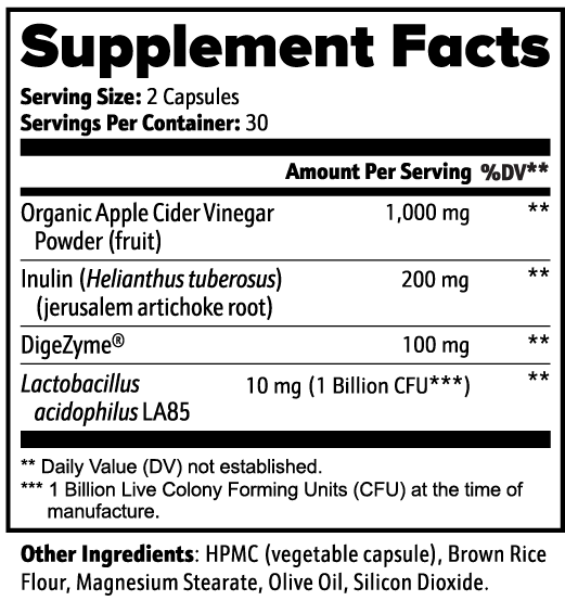 Apple Cider Vinegar Capsules Supplement Facts