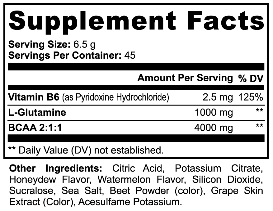 BCAA Post Workout Powder (Honeydew/Watermelon) Supplement Facts