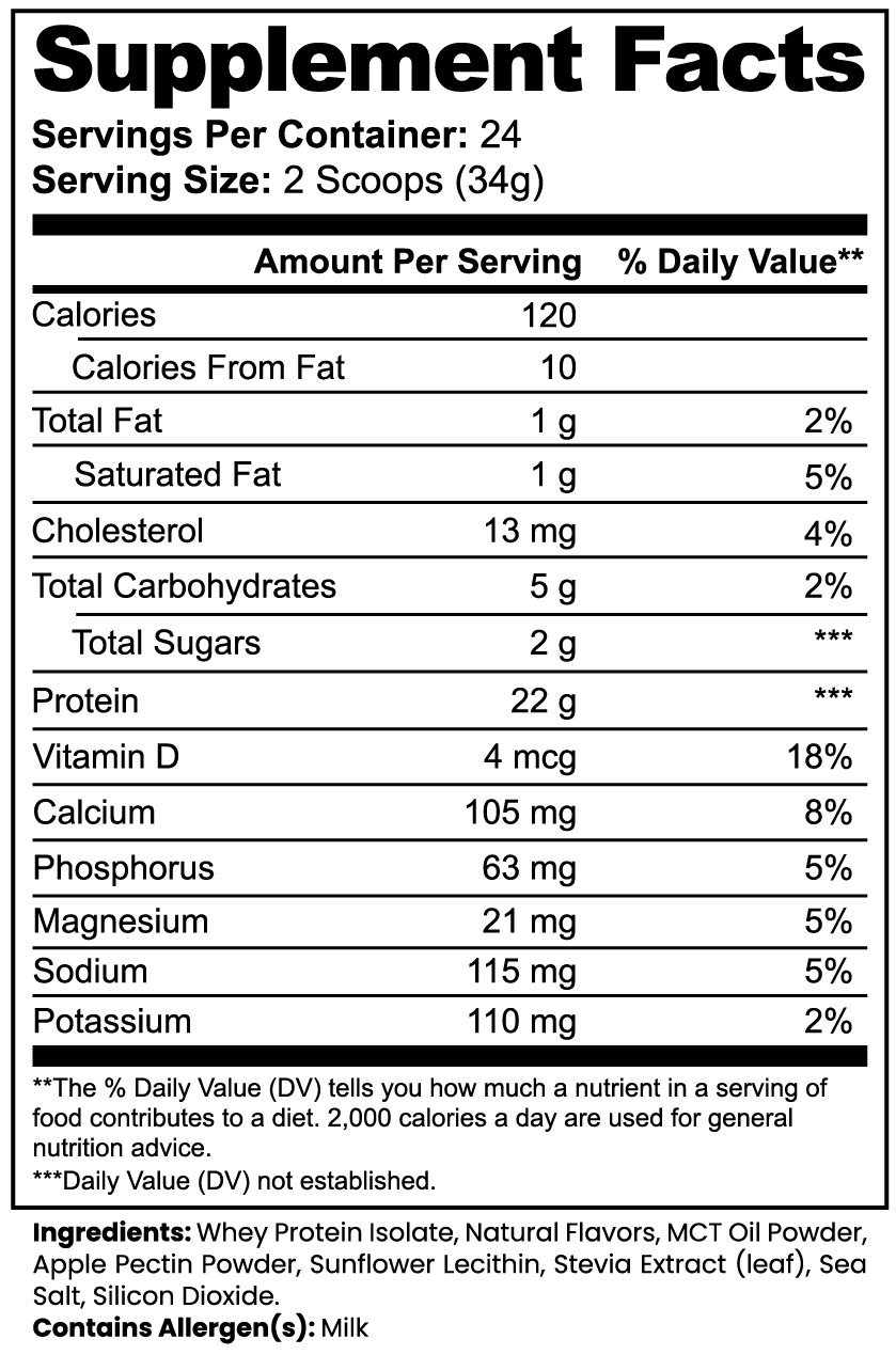 Premium Whey Protein Isolate (Vanilla) Supplement Facts