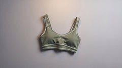 Top Tier Women's Topstitching Yoga Sports Bra, Gray Green - flat lay (draft, superseded)