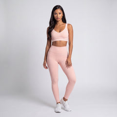 Top Tier Women's Topstitching Yoga Sports Bra, Light Pink - front on model (draft, superseded)