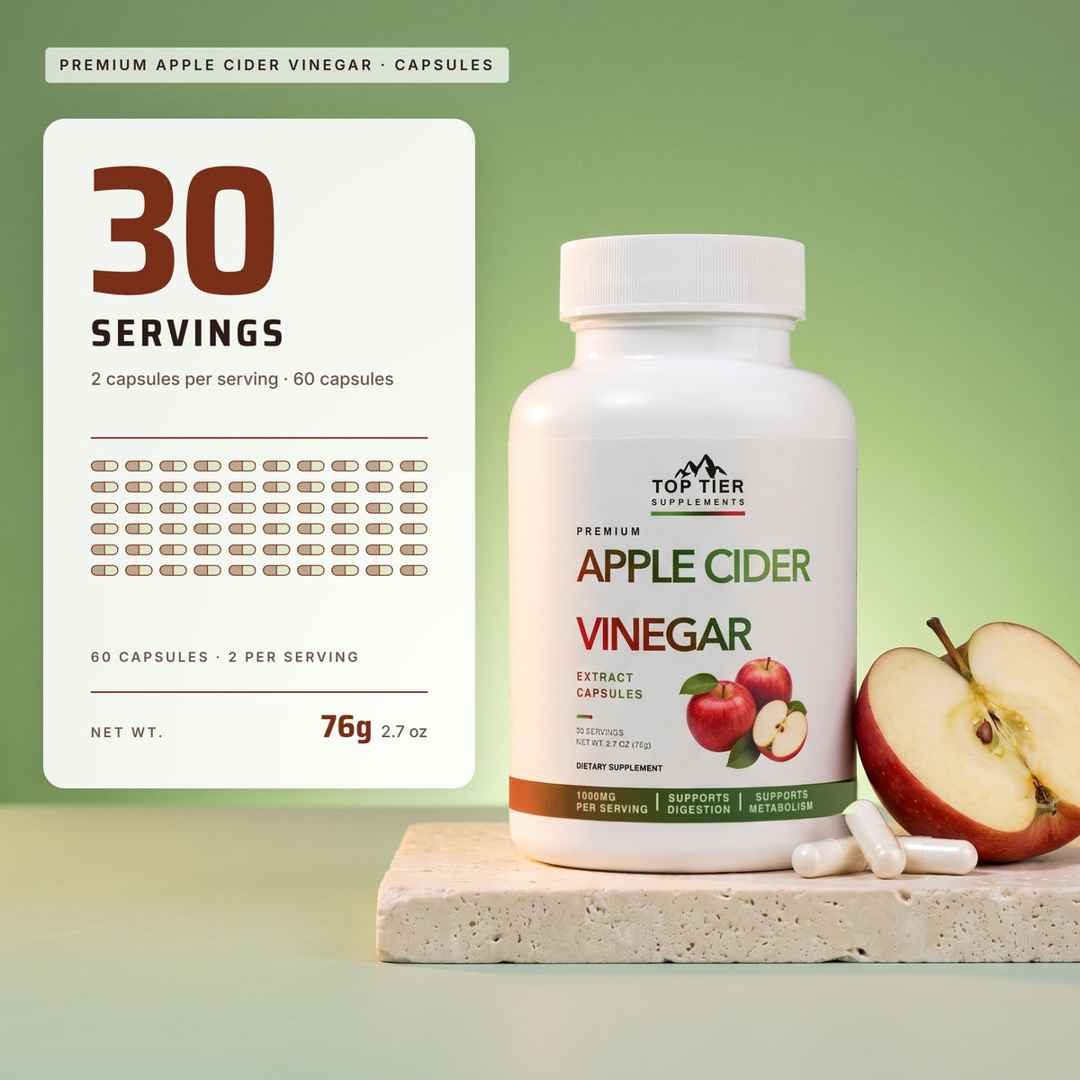 Top Tier Apple Cider Vinegar – servings per container