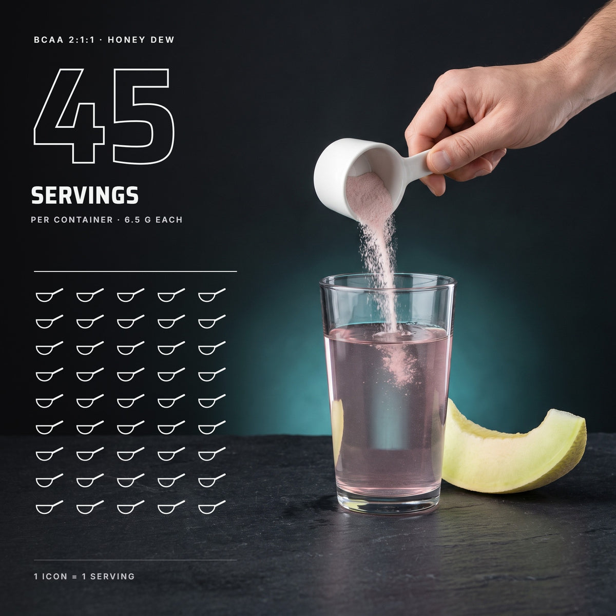 Top Tier BCAA Honeydew Watermelon – servings per container