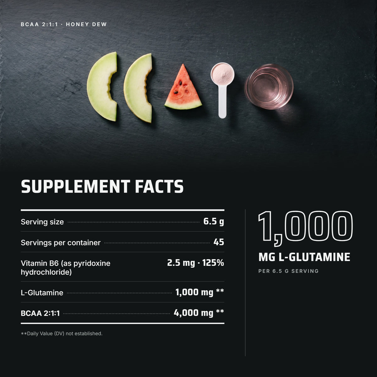 Top Tier BCAA Honeydew Watermelon – supplement facts panel
