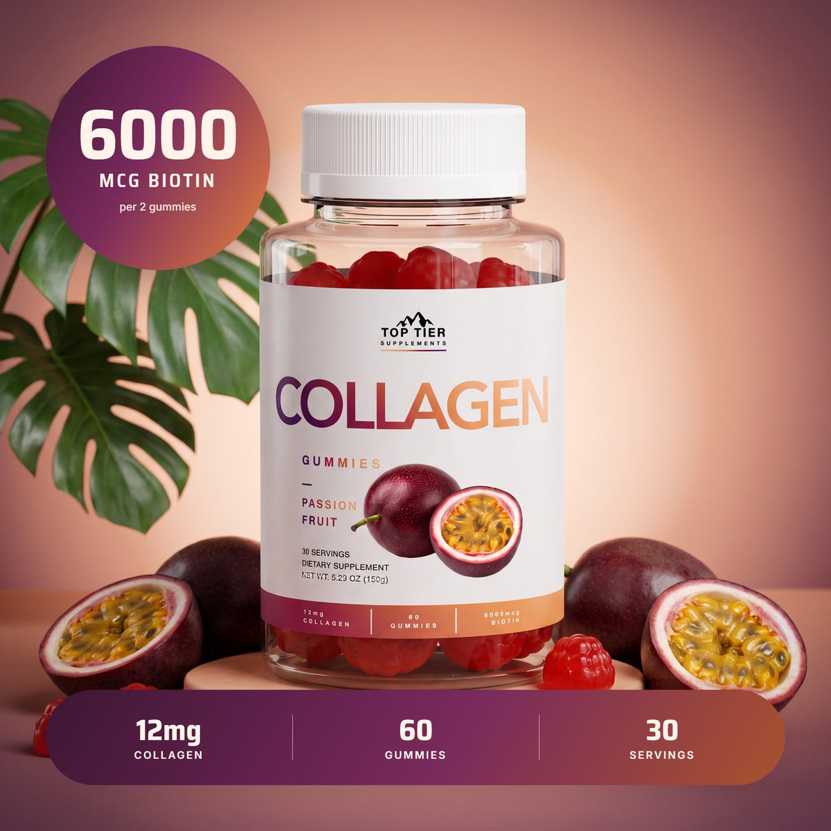 Top Tier Collagen Gummies – jar and headline dose