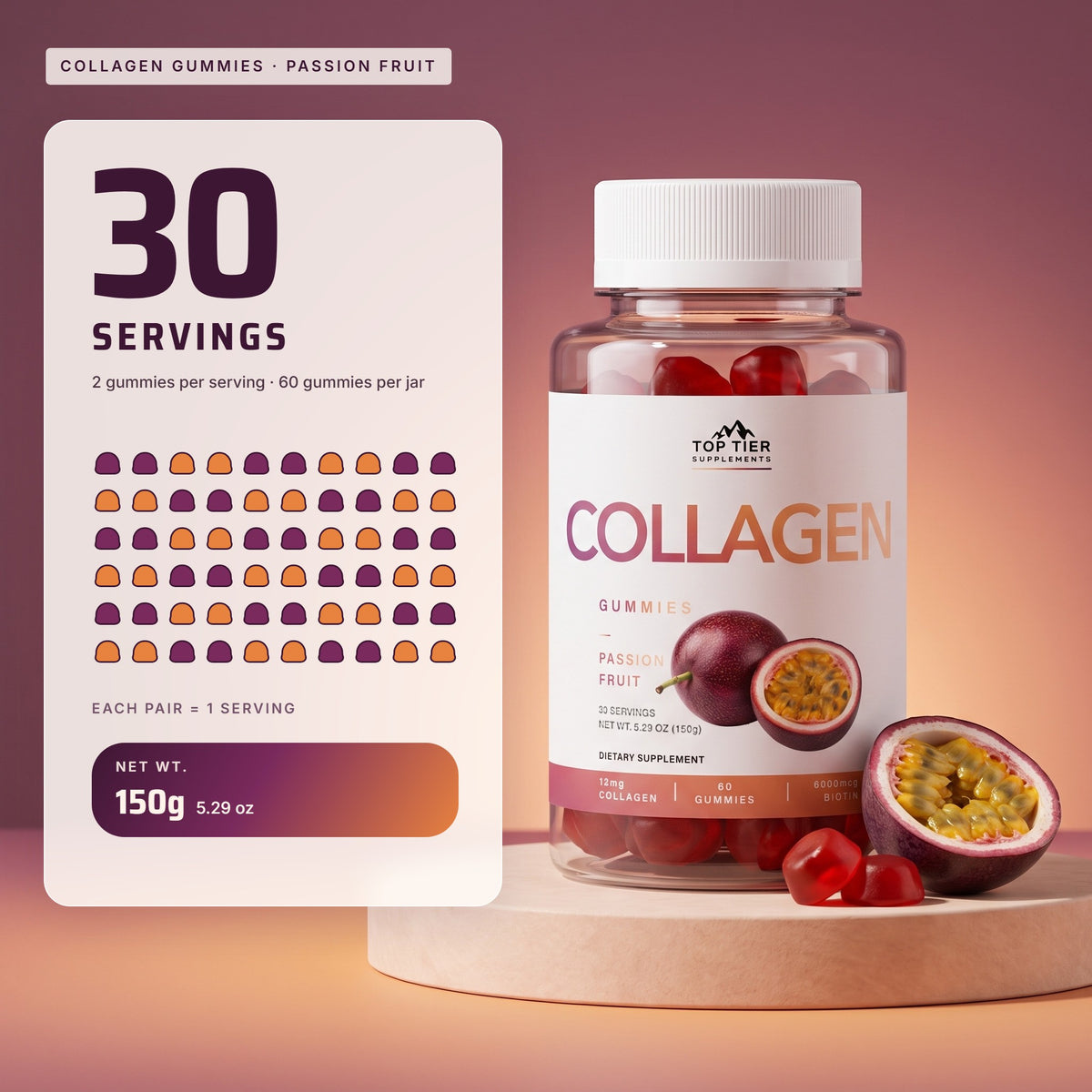 Top Tier Collagen Gummies – servings per container