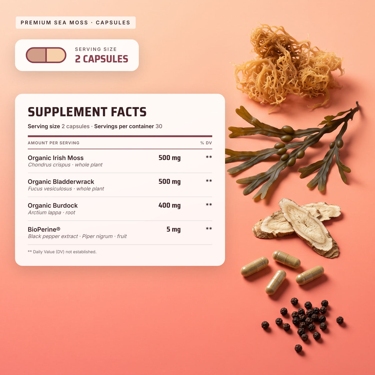 Top Tier Sea Moss – supplement facts panel