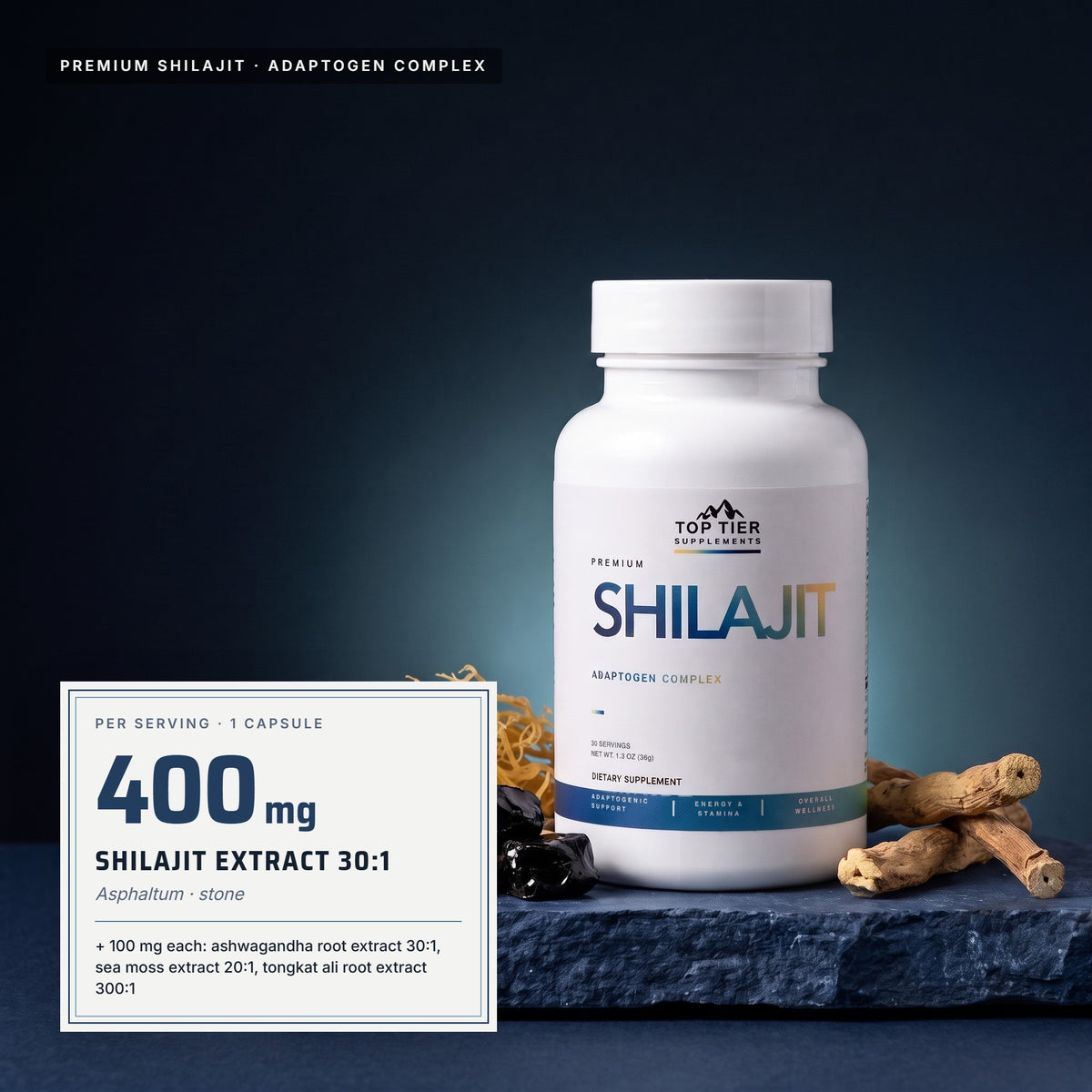 Top Tier Shilajit Adaptogen Complex – headline dose