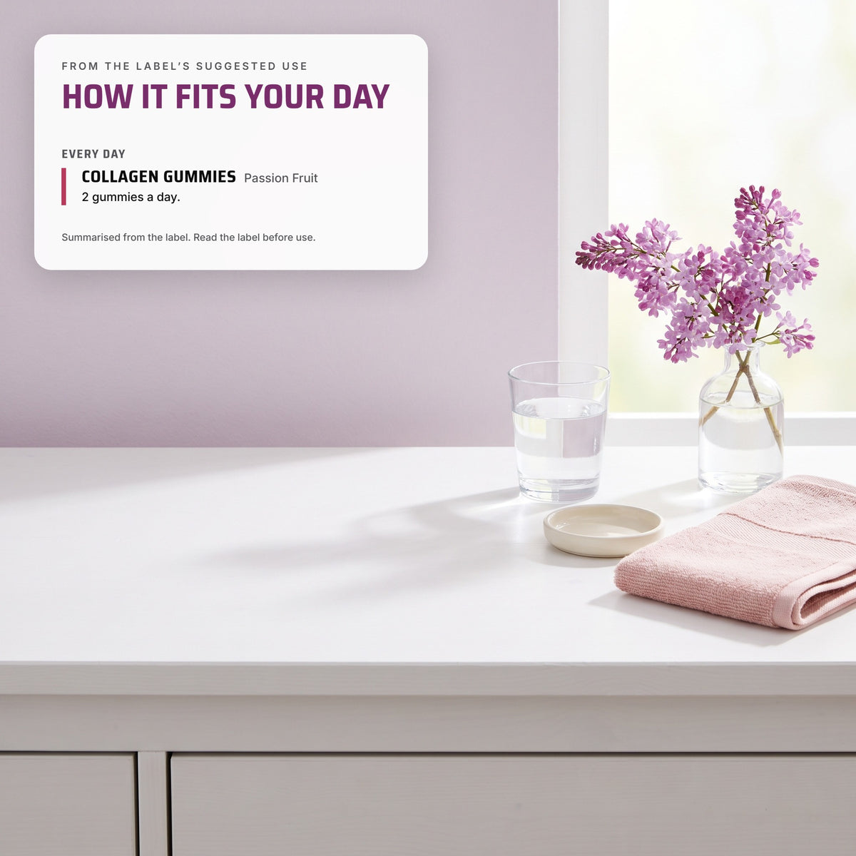 Self Care Essentials Bundle: how it fits your day, 2 gummies a day