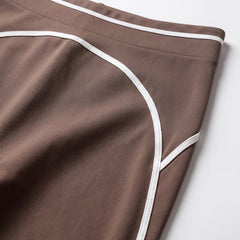 Tier One Leggings Coffee waistband and yoke piping detail