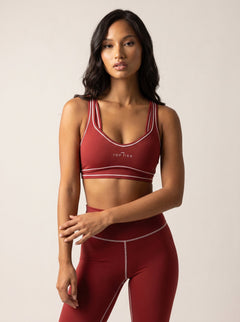 Top Tier Women's Topstitching Yoga Sports Bra, Red