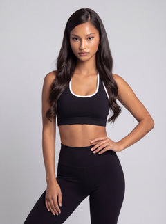 Women's Halter Yoga Sports Bra — Black with White